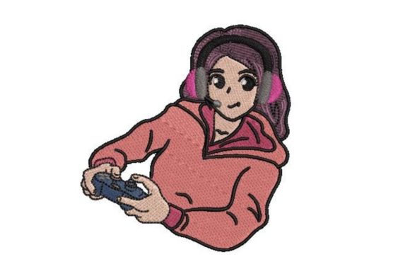 Animestyle Girl Gaming Embroidery Design for Business Merch